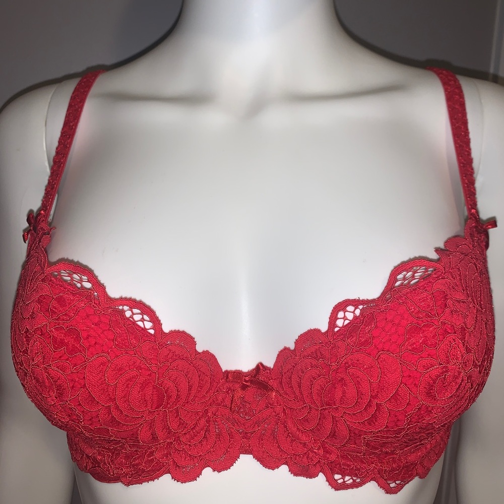 Red lace bra.